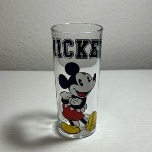 Disney Mickey Mouse Glass Drinking Cup Block Letters Collectors Souvenir‎ 16oz.